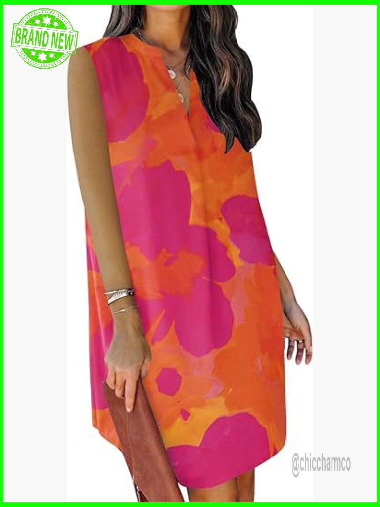 Sleeveless Floral Sundress With V-Neck Shift Dress For Women
